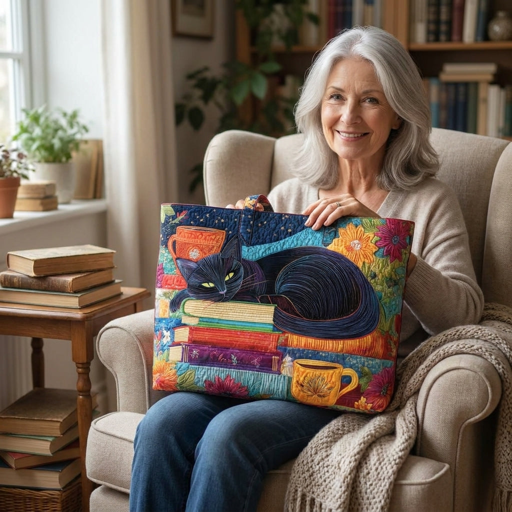 Artisan Tas - Schwarze Katze mit Büchern und Tassen