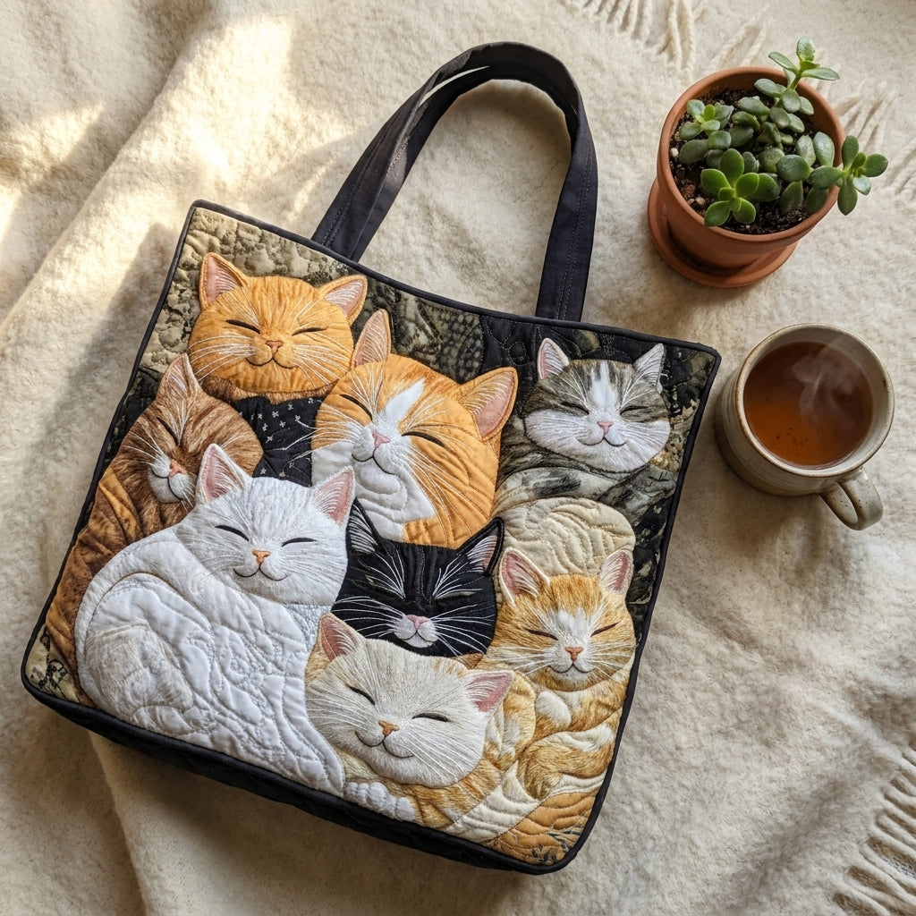 Handgefertigte Stepptasche – Schlafende Kätzchen