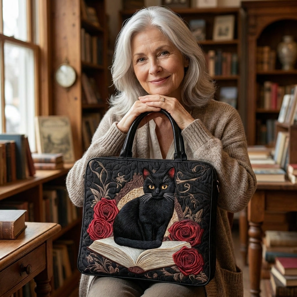Gequilte Ambachtsvrouw Tas - Zwarte Kat op Boeken