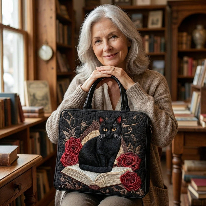 Gequilte Ambachtsvrouw Tas - Zwarte Kat op Boeken