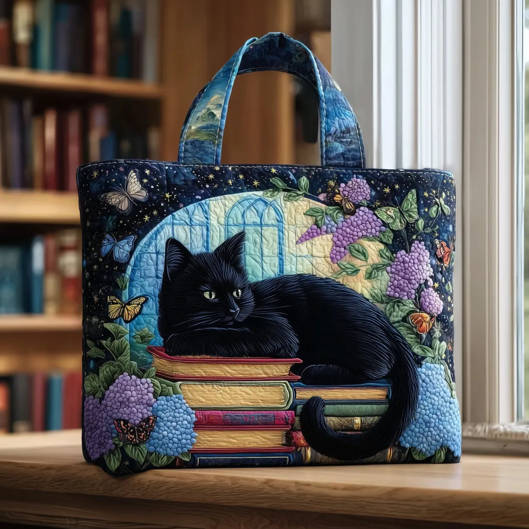 Ambachtelijke Tas - Zwarte Kat op Boeken