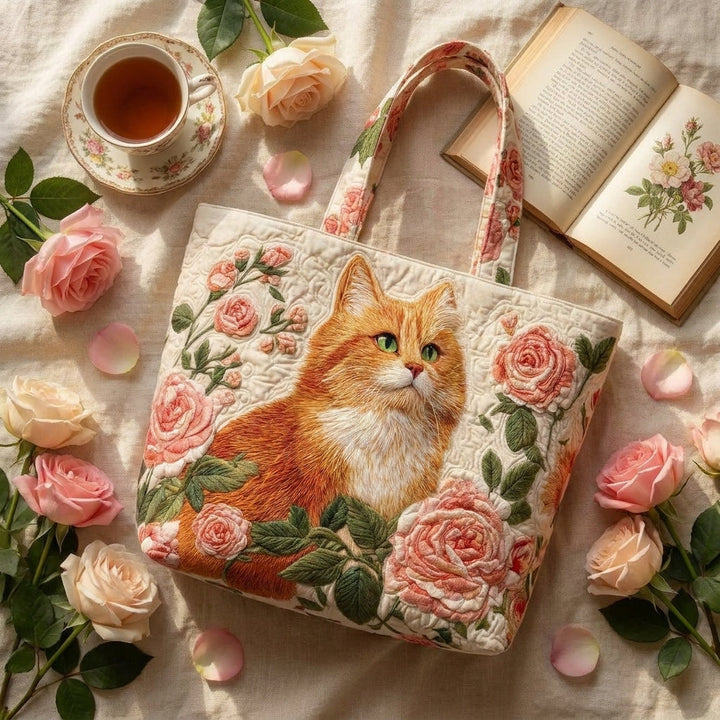 Handwerkliche Tasche - Orange Katze mit Rosen