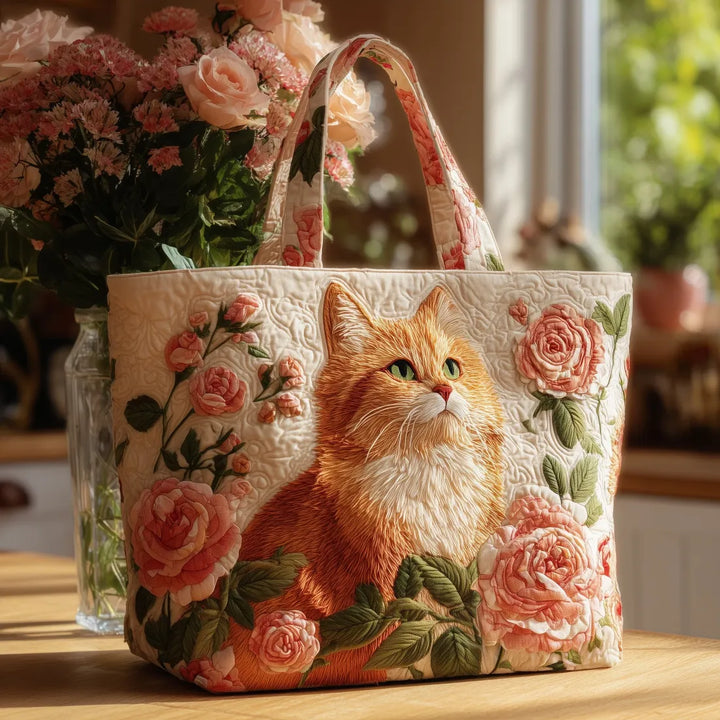 Handwerkliche Tasche - Orange Katze mit Rosen