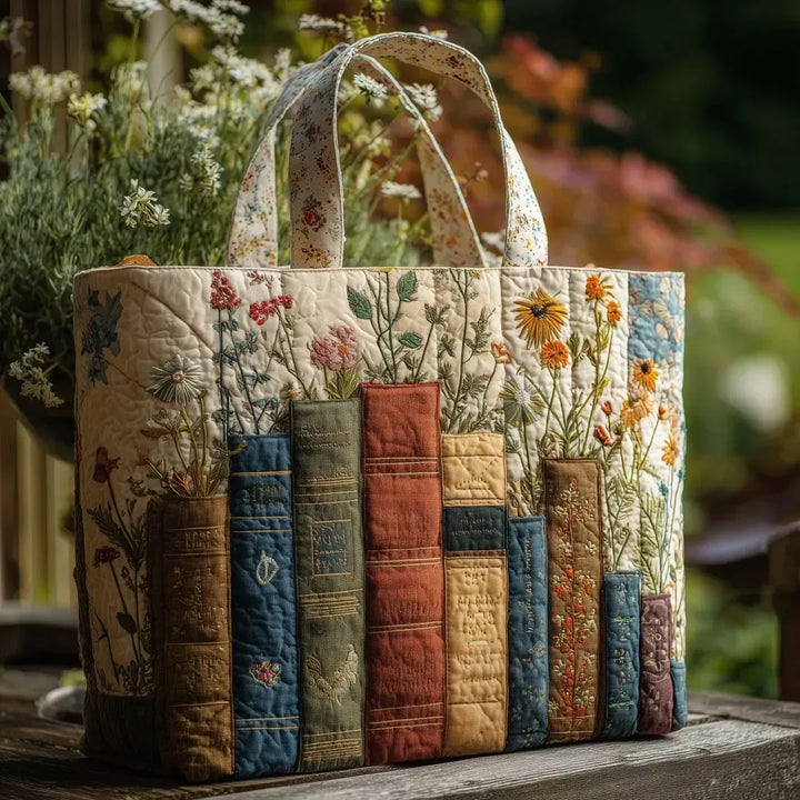 Ambachtelijke Gequiltte Tas - Boeken en Bloemen