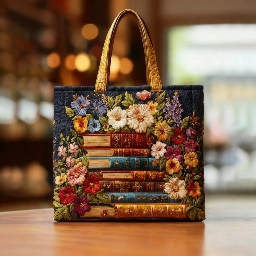 Ambachtelijke Tote - Bloemenprint en Boeken