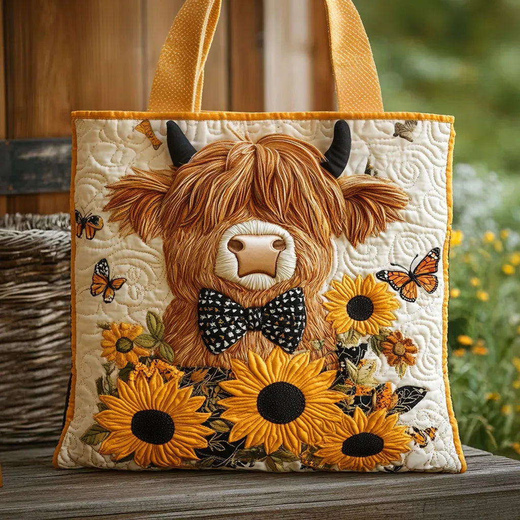 Gequilt Tas - Hoogland Koe met Zonnebloemen