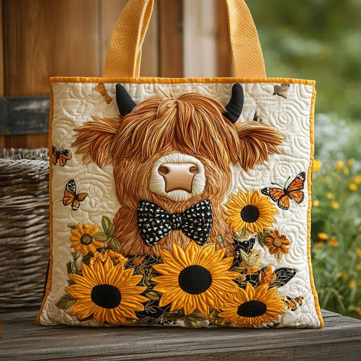 Gequilt Tas - Hoogland Koe met Zonnebloemen
