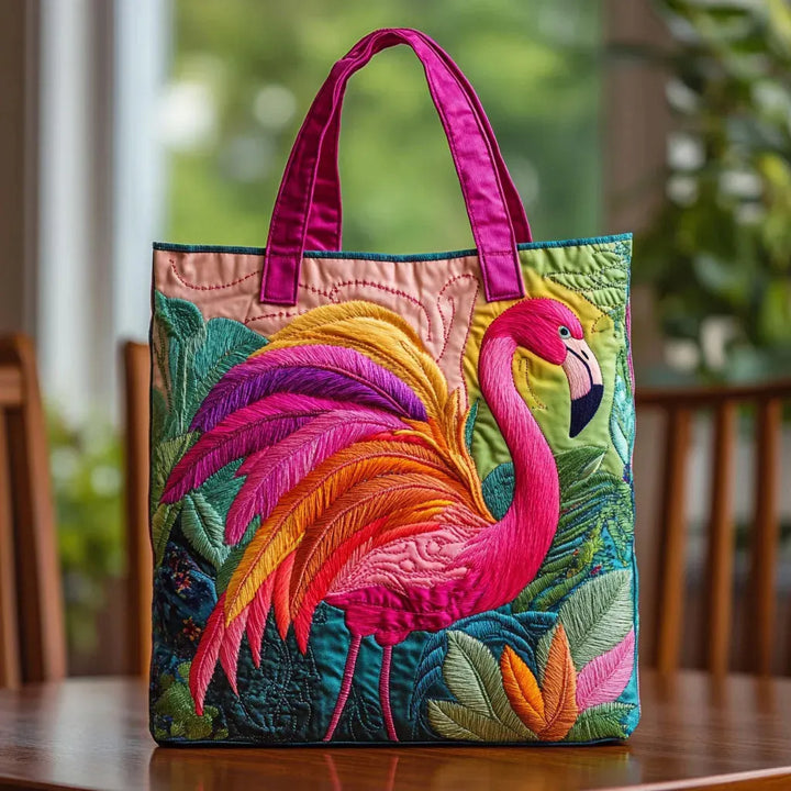 Gesteppte Tragetasche – Regenbogen-Flamingo
