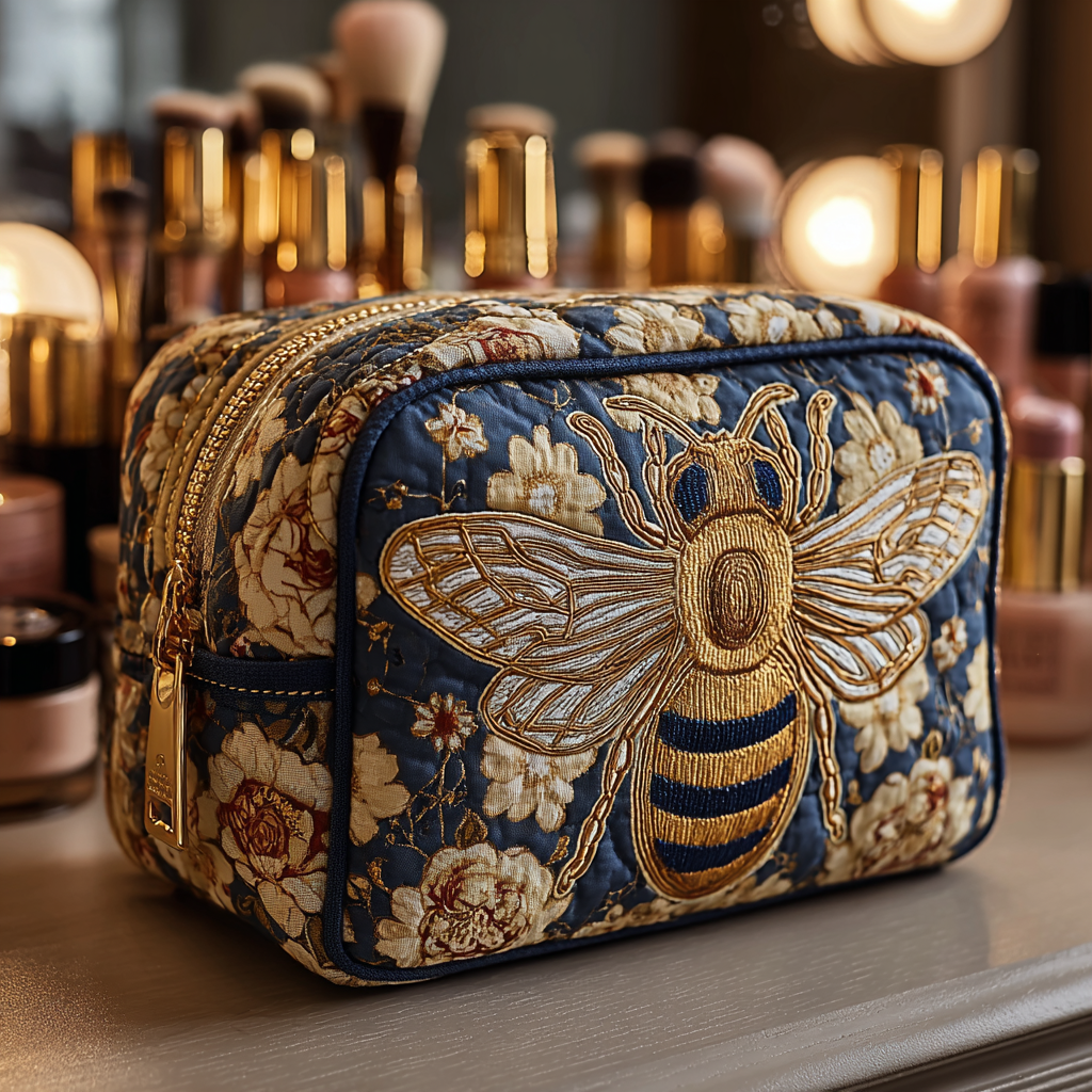 Silke - Gesteppte Kulturtasche Bienen und Blumen