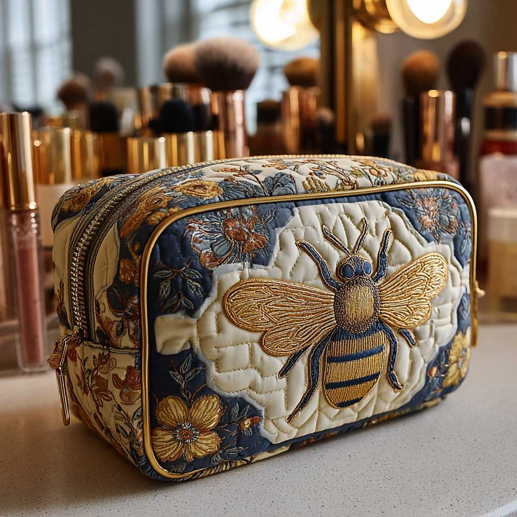 Guusje - Gesteppte Kulturtasche mit gestickter Bienenverzierung