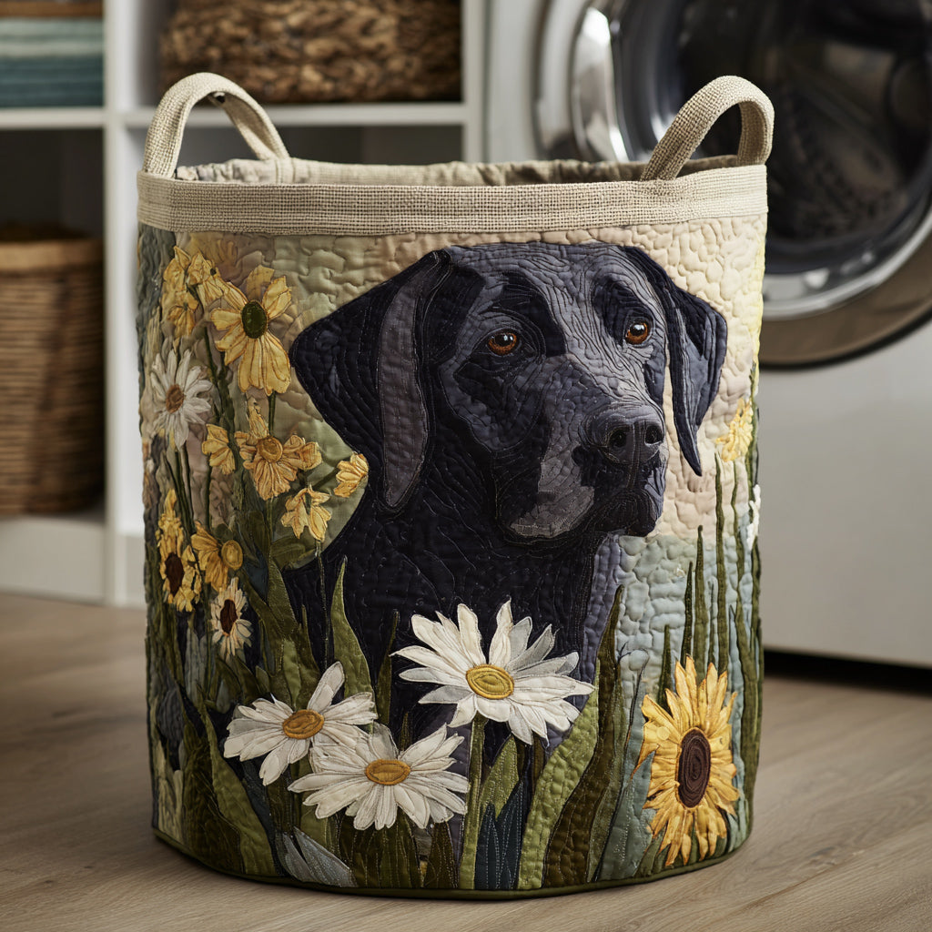 Luxuriöser Wäschekorb - Schwarzer blumiger Labrador