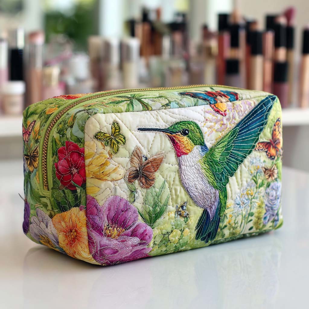 Norah - Gesteppte Kulturtasche Bestickte Blumen in Bewegung