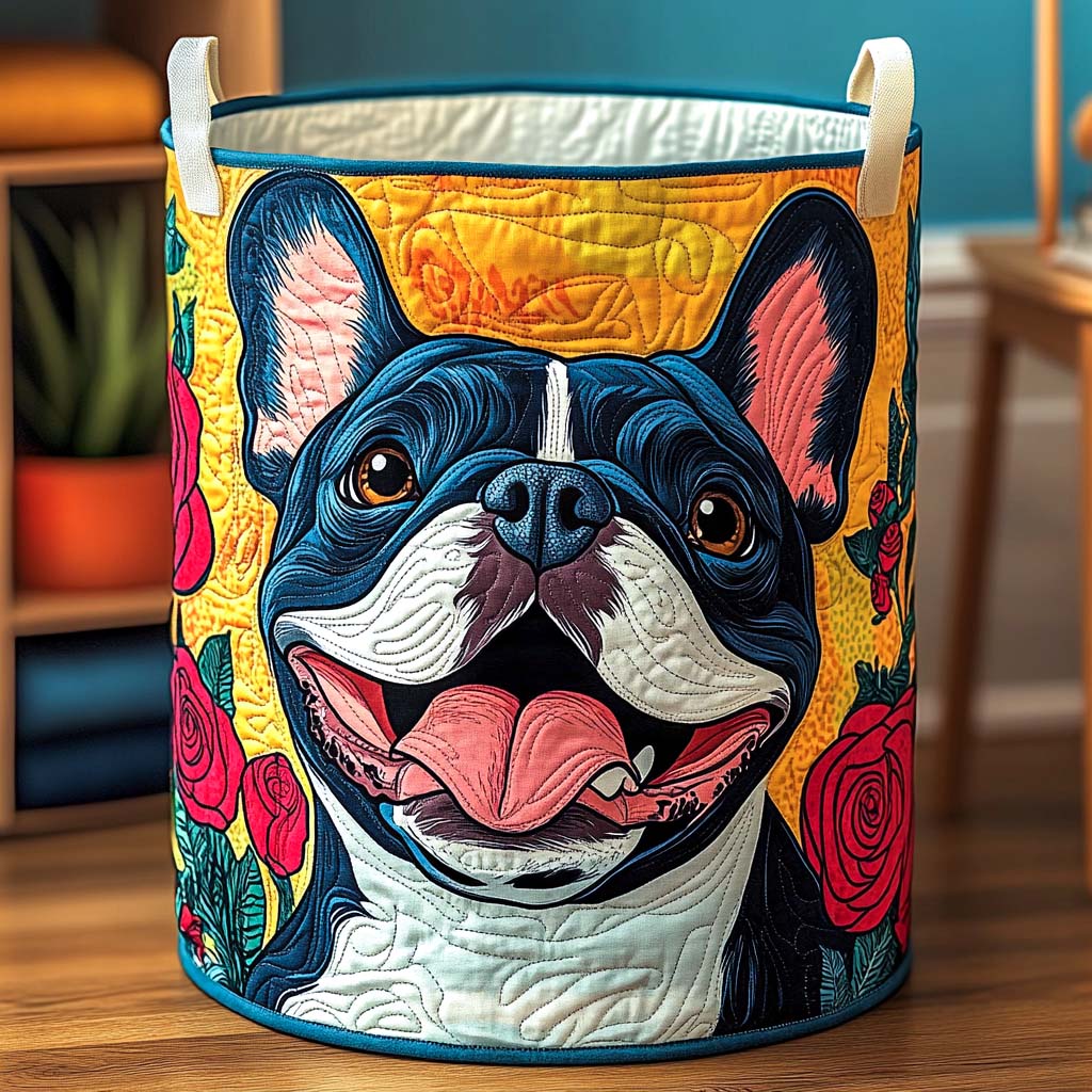 Gepolsterter Wäschekorb – Blumenlächeln der französischen Bulldogge
