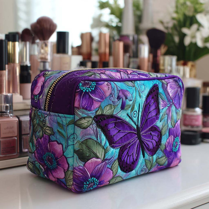 Amber - Gesteppte Kulturtasche Bestickte Schmetterlinge und Blumen