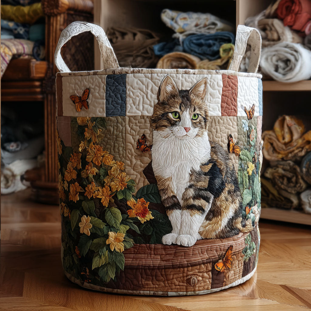 Gepolsterter Wäschekorb – Katze zwischen Blütenblättern