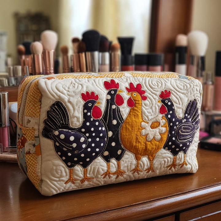 Eva - Gesteppte Kulturtasche Fröhliches Huhn