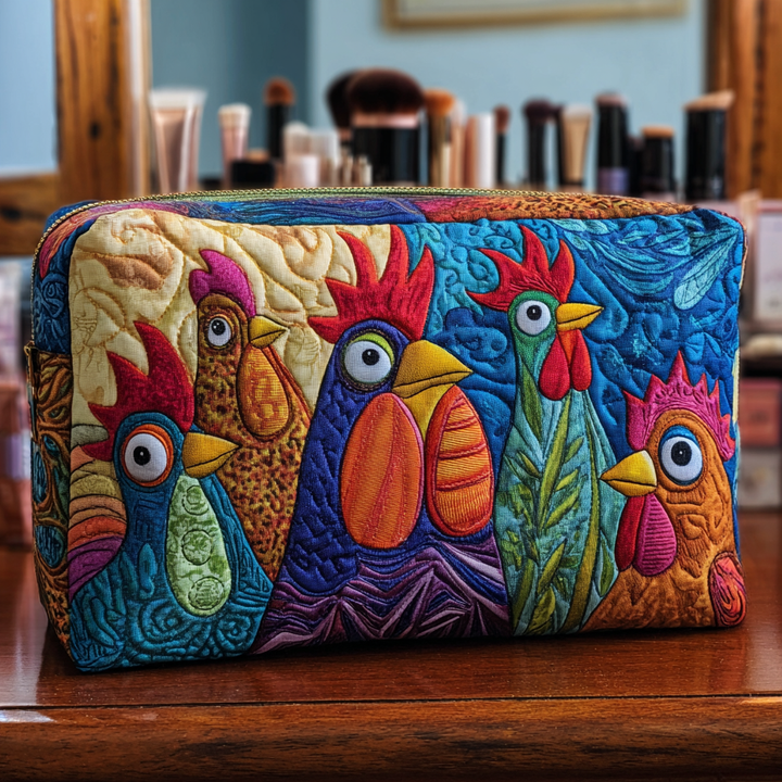 Sophie - Gesteppte Kulturtasche Huhn und Blumen