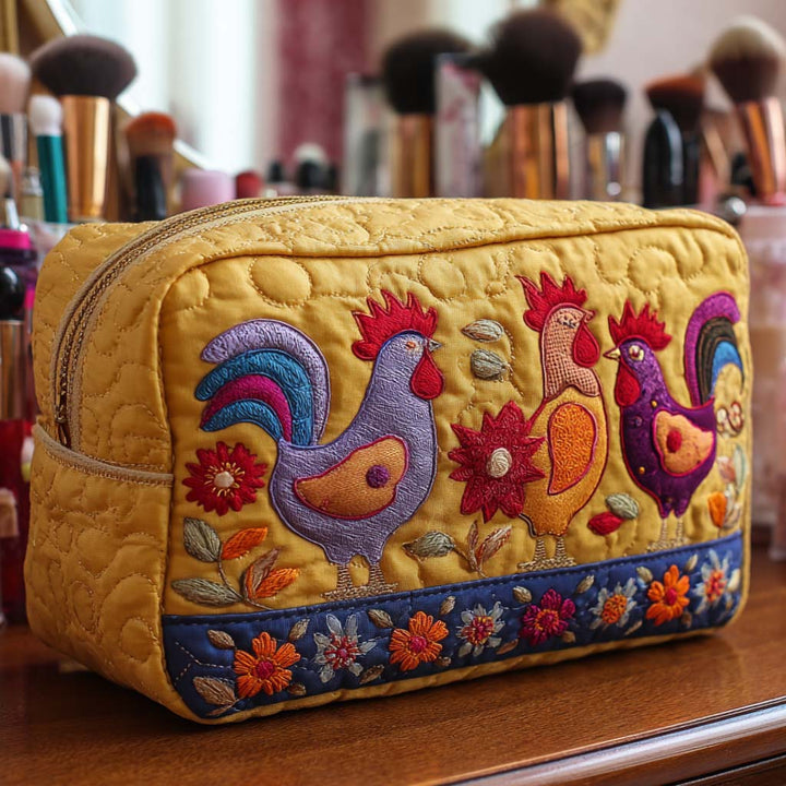 Vokje - Gesteppte Kulturtasche Bestickte Hühner im Garten