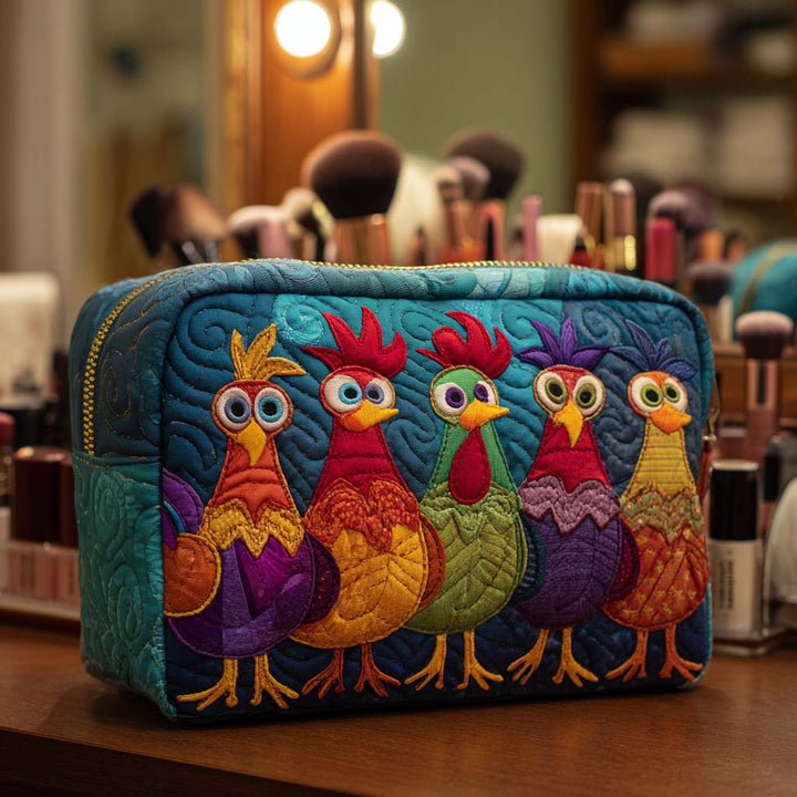 Anouk - Gesteppte Kulturtasche Steppmuster Huhn und Herzen