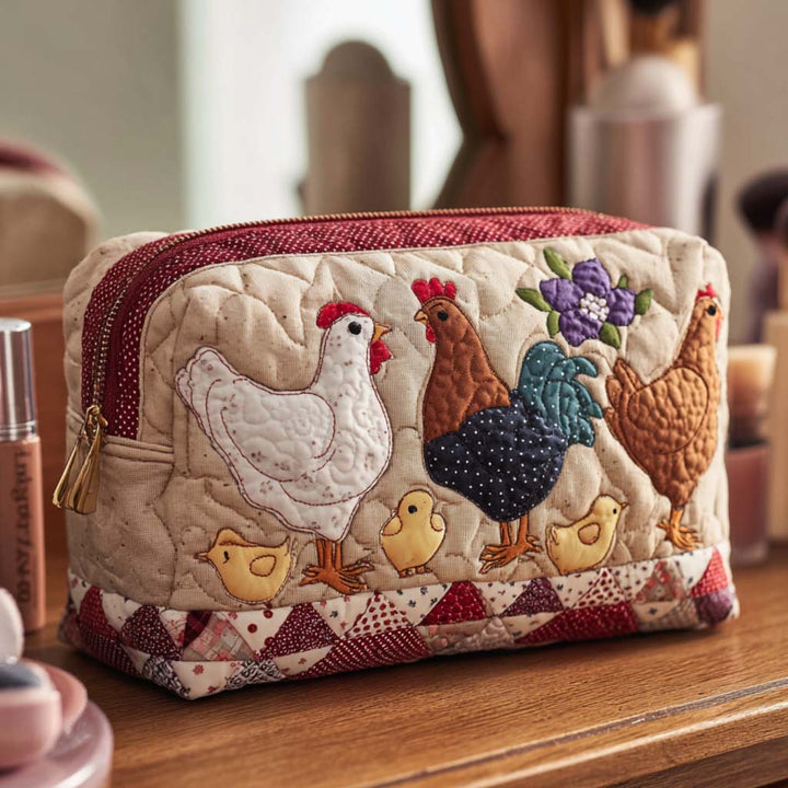 Aagje - Gesteppte Kulturtasche Huhn im Nest