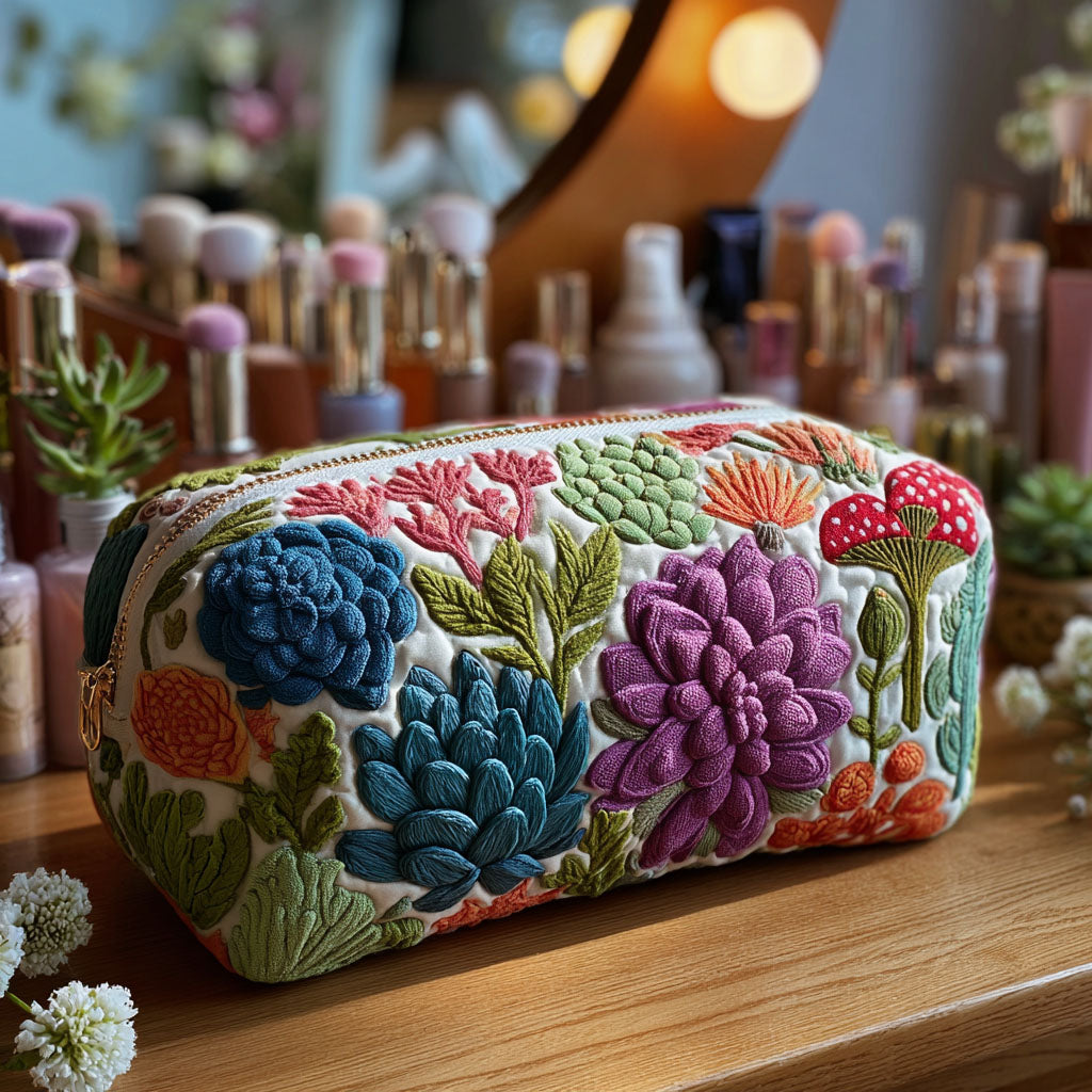 Nellie - Gesteppte Kulturtasche mit farbigem Blumenmuster