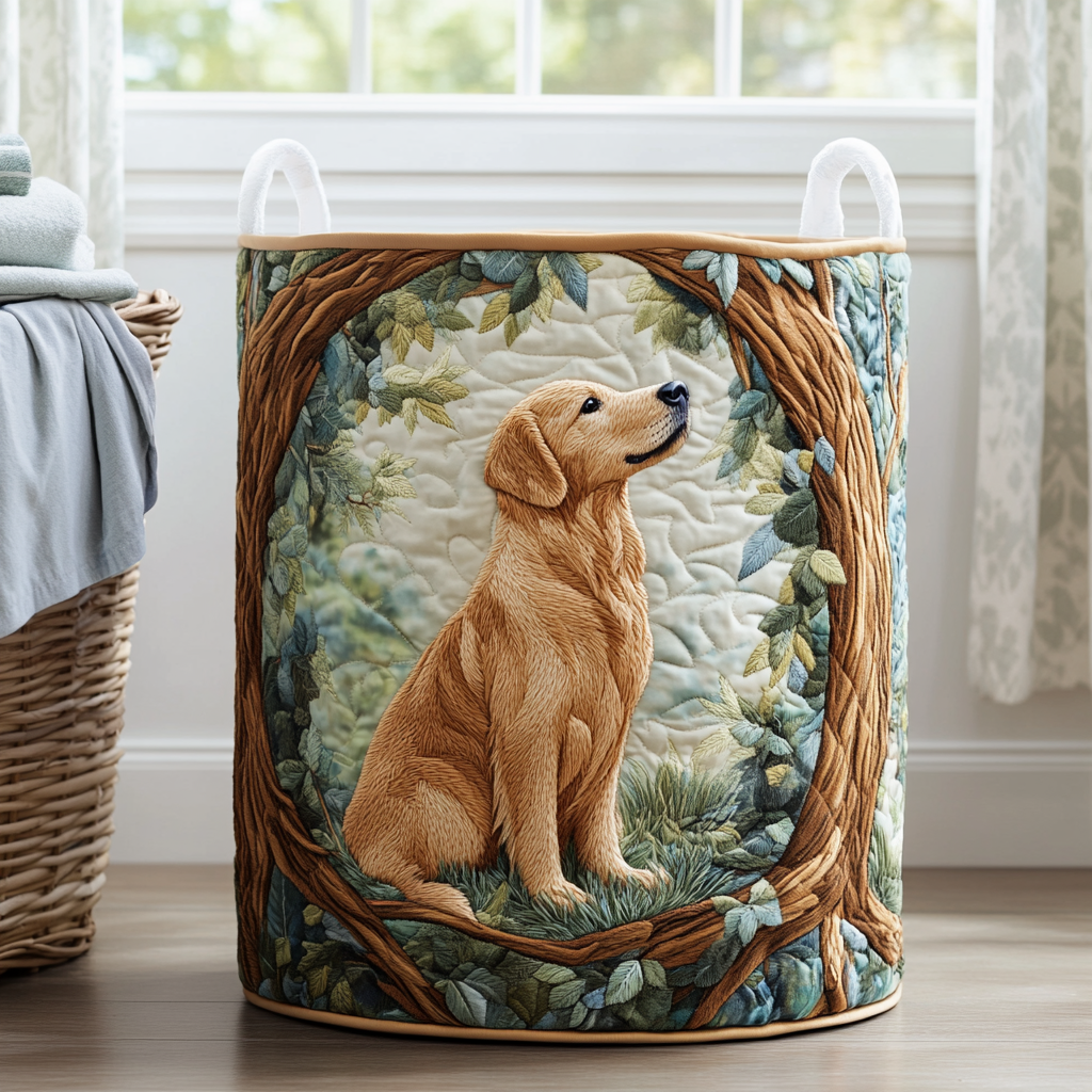 Stoff-Wäschekorb – Golden Retriever Feld