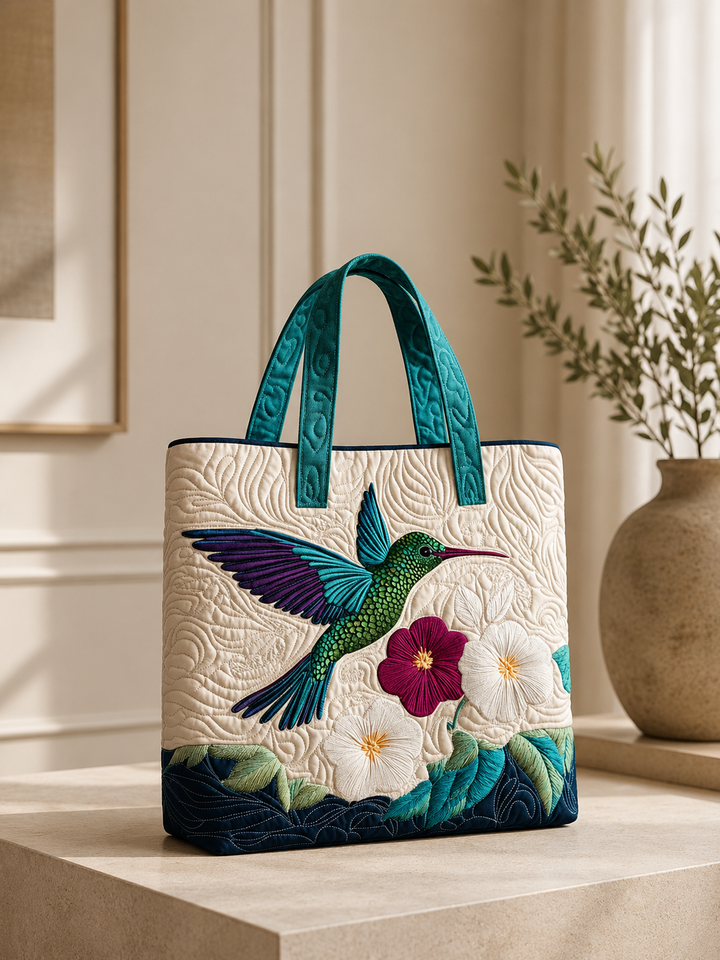 Quilted Bag - Hummingbird and White Flower