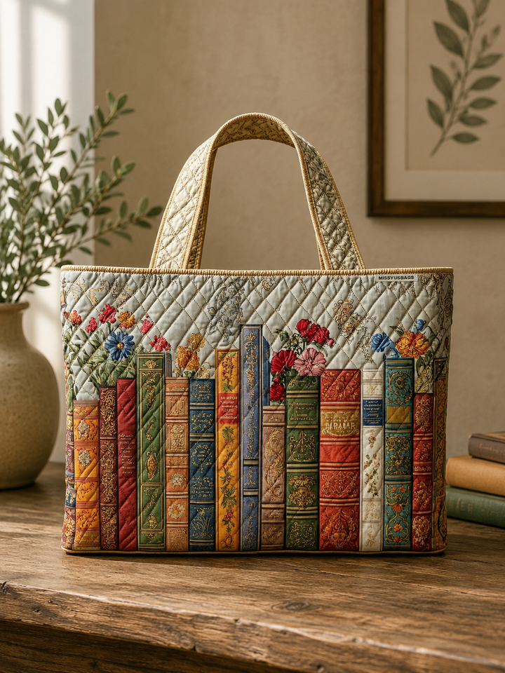 Gequiltede Tote Bag - Betoverde Bibliotheek