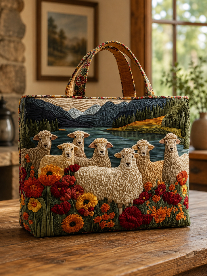 Handgemachte Tasche - Schafe am See