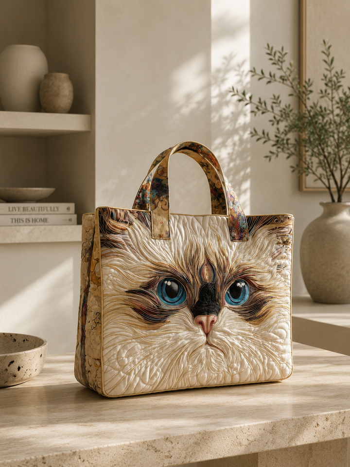 Handgefertigte Tasche - Weiße Katze mit blauen Augen