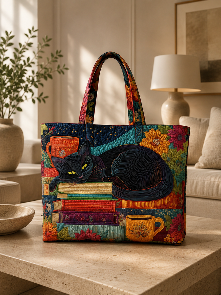 Artisan Tas - Schwarze Katze mit Büchern und Tassen