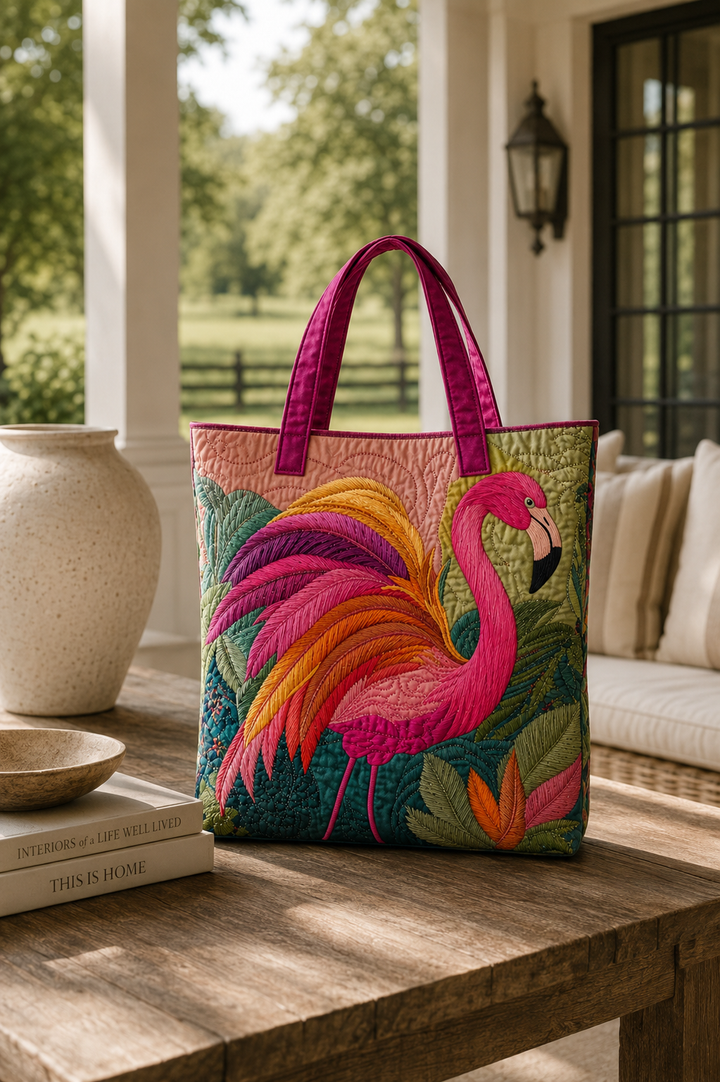 Gesteppte Tragetasche – Regenbogen-Flamingo