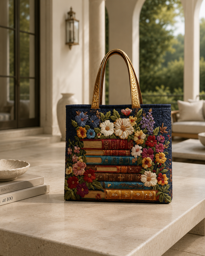 Ambachtelijke Tote - Bloemenprint en Boeken