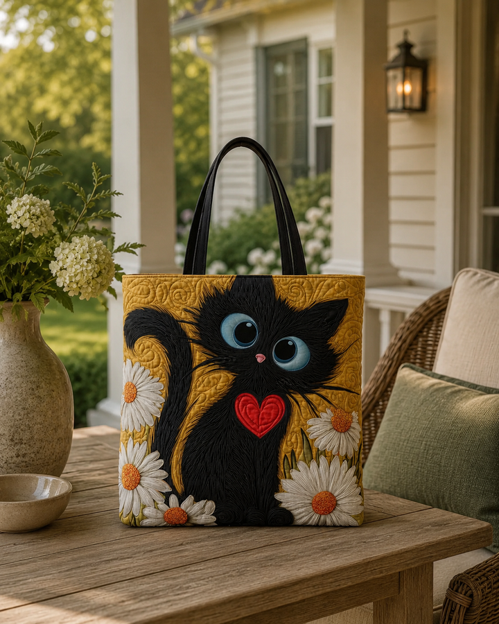 Ambachtelijke Tas - Zwarte Kat met Margrieten