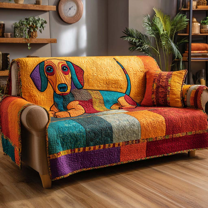 Greetje - Gepolsterte Sofahusse Patchwork mit Hündchen