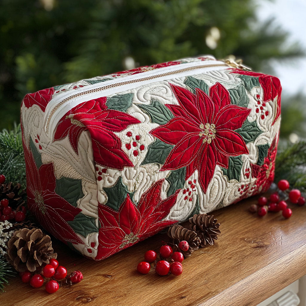 Mila - Stepp-Kulturtasche mit Weihnachtssternmuster