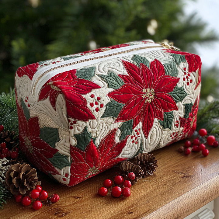 Mila - Stepp-Kulturtasche mit Weihnachtssternmuster
