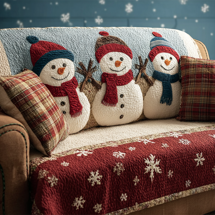 Merel – Gepolsterte Sofahusse Schneemann aus Schnee Lachend