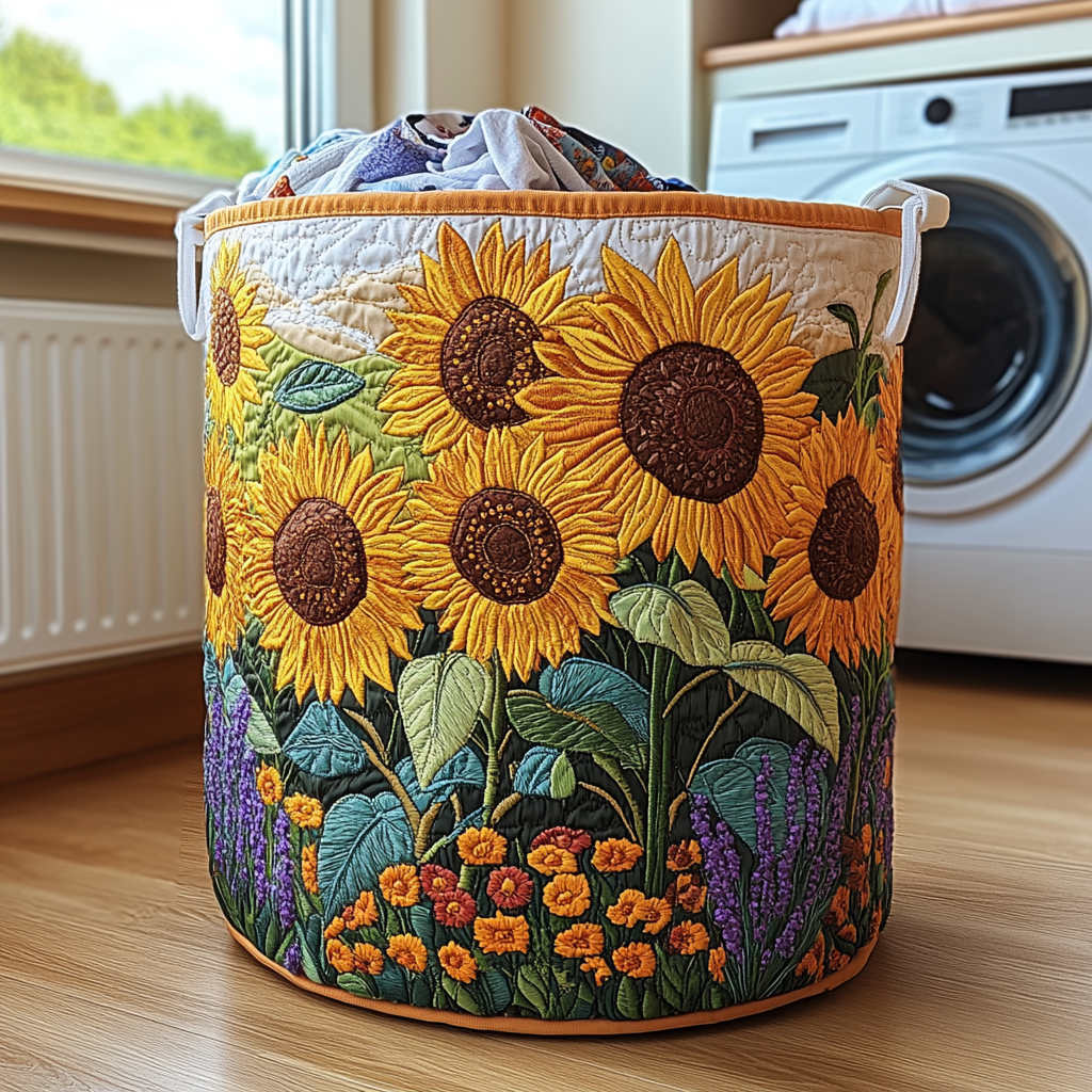 Gepolsterter Wäschekorb – Sonnenblumen