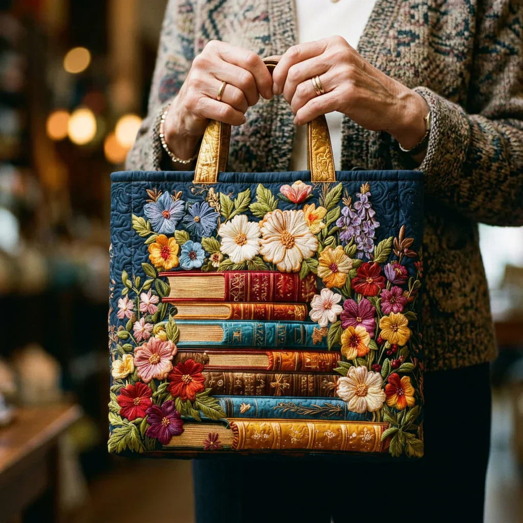 Ambachtelijke Tote - Bloemenprint en Boeken