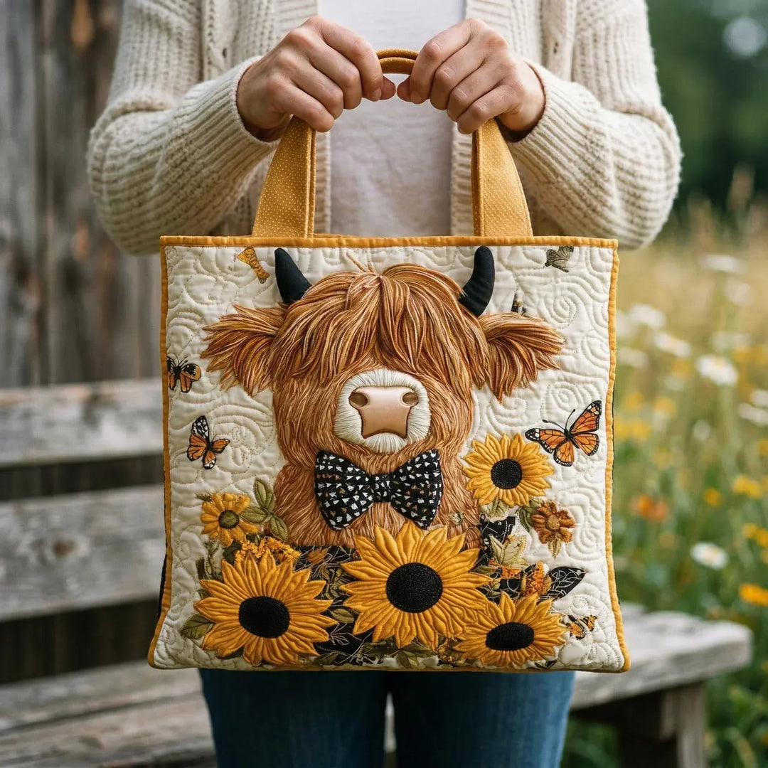 Gequilt Tas - Hoogland Koe met Zonnebloemen