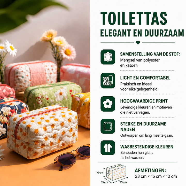 Roos - Gewatteerde toilettas Vrolijke Bus van Vrede